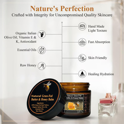 Natural Grass-Fed Butter & Honey Balm- Handmade All-Natural Moisturizer for Soft, Smooth, Radiant Skin