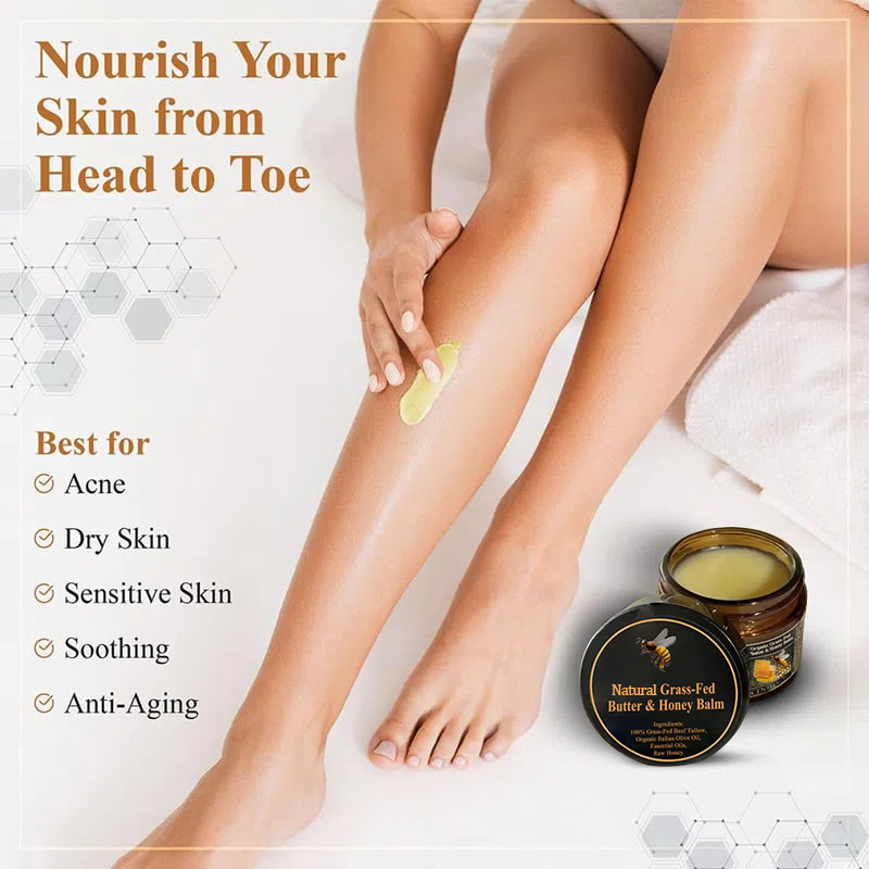Natural Grass-Fed Butter & Honey Balm- Handmade All-Natural Moisturizer for Soft, Smooth, Radiant Skin