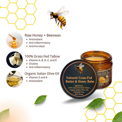 Natural Grass-Fed Butter & Honey Balm- Handmade All-Natural Moisturizer for Soft, Smooth, Radiant Skin